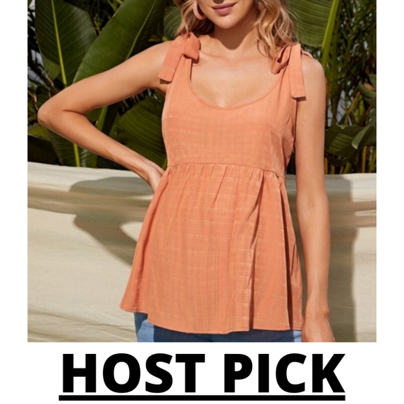 SHEIN - Plus Size - Tie Shoulder - Coral Orange Peplum Tank Top - HOST PICK! - Picture 1 of 8